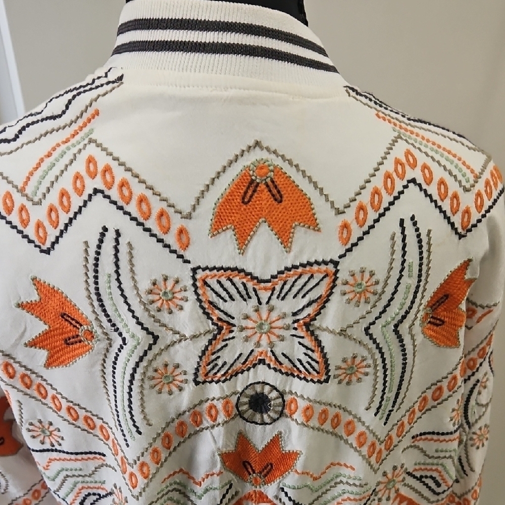 Lovestitch Vibrant Orange and Cream Embroidered Bomber Jacket - Picture 9 of 14